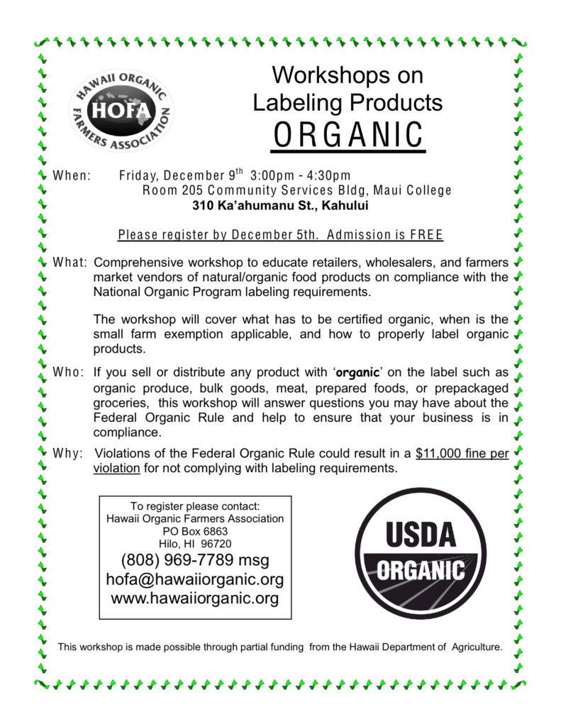 HOFA Workshop on Labeling Products Organic